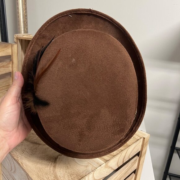 NWT Steampunk Top Hat Brown Suede With Goggles & Feathers Halloween Costume - Picture 5 of 8
